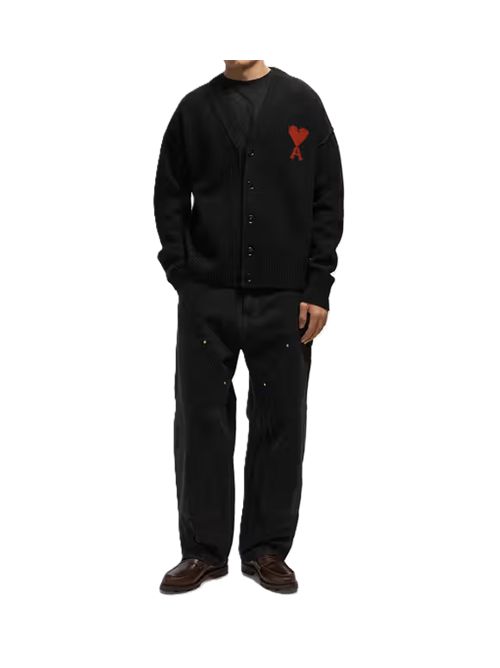 Cardigan Ami de Cœur in lana nera Ami Paris | UKC367.018009 BLACK/RED